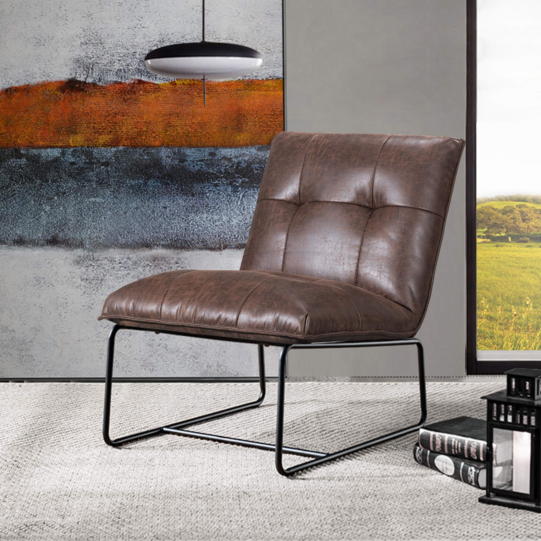 Ovios Living Room 25.2'' Wide Armless Accent Chair with Metal Frame