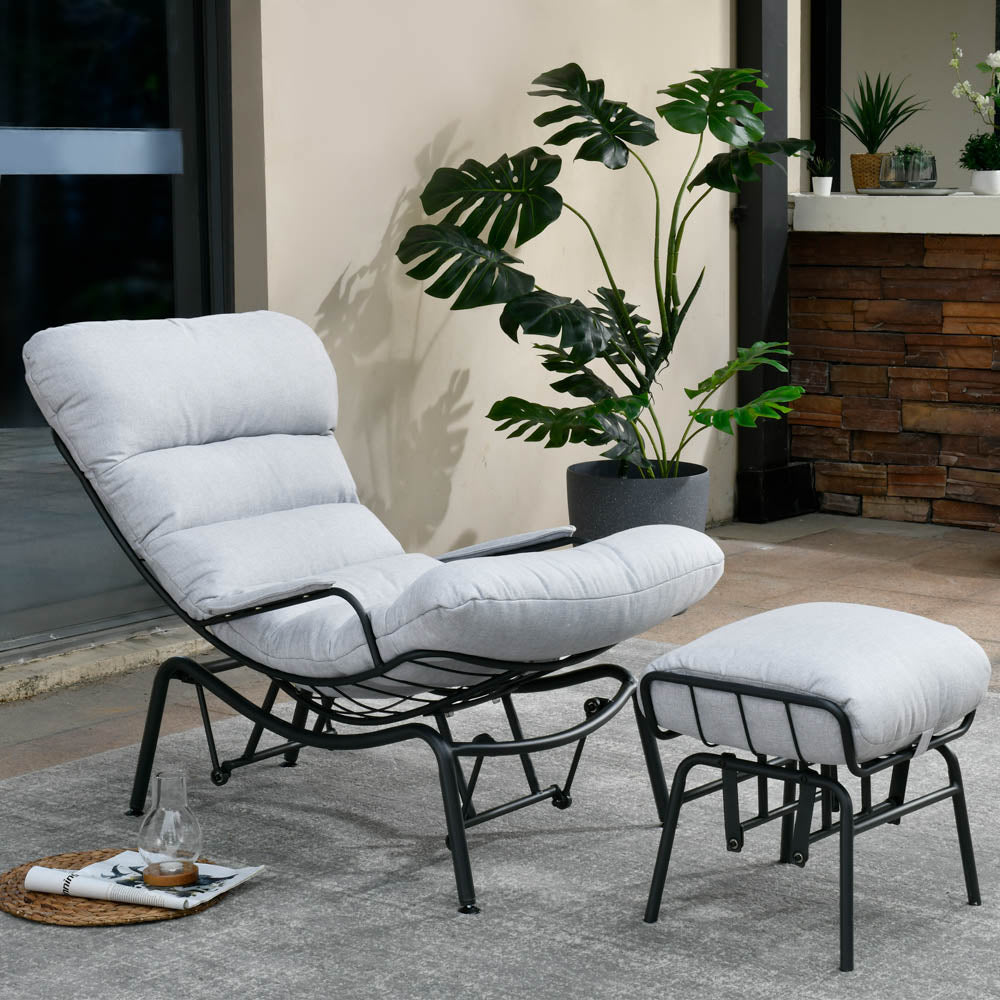 Ovios Patio Rocking Chair with Ottoman, Olefin Fabric