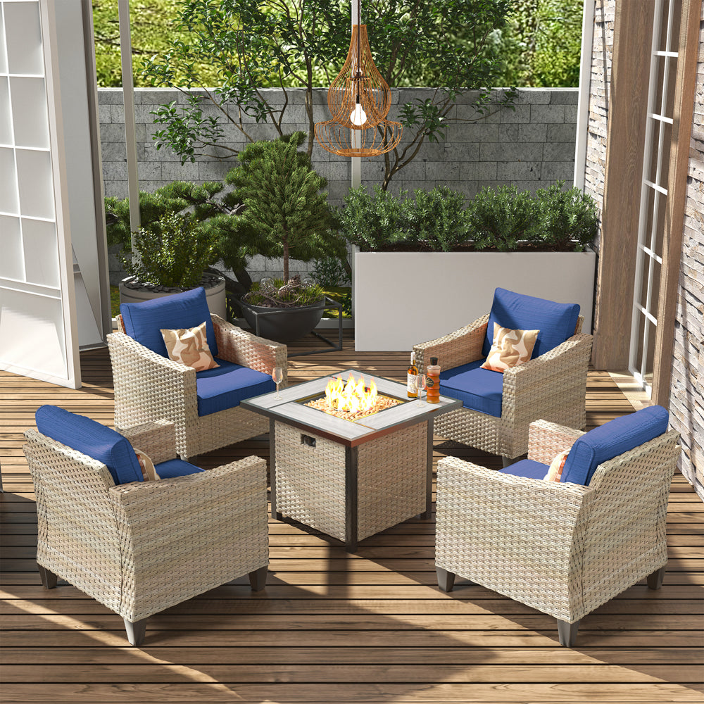 Ovios Athena Series Outdoor Patio Furniture Set with 30'' Fire Pit Table 5-Piece
