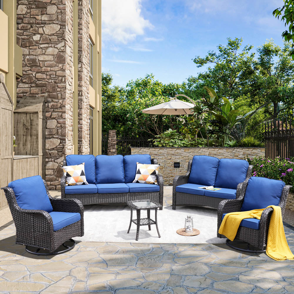 Ovios Patio Kenard 5-Piece Conversation Set with Loveseat and Swivel Rocking Chairs