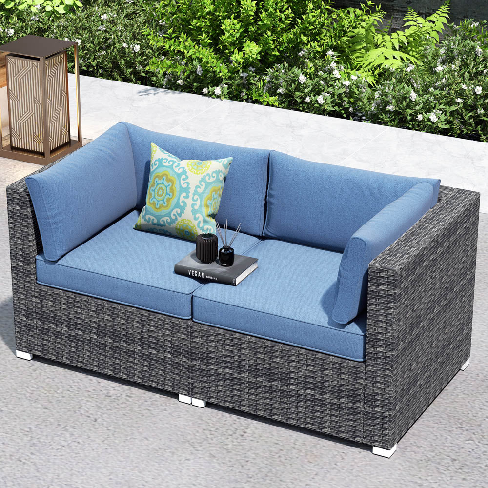 Ovios Patio Furniture Set 2-Piece Corner Sofa with Cushions and 4.13'' Wide Armrest