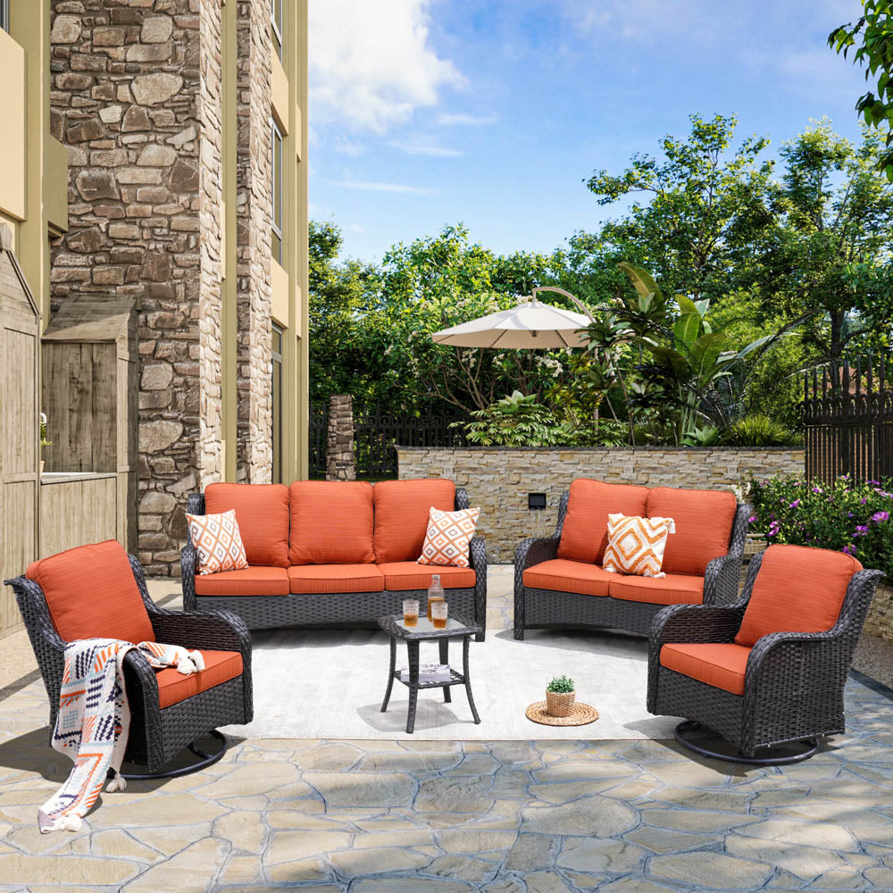 Ovios Patio Kenard 5-Piece Conversation Set with Loveseat and Swivel Rocking Chairs