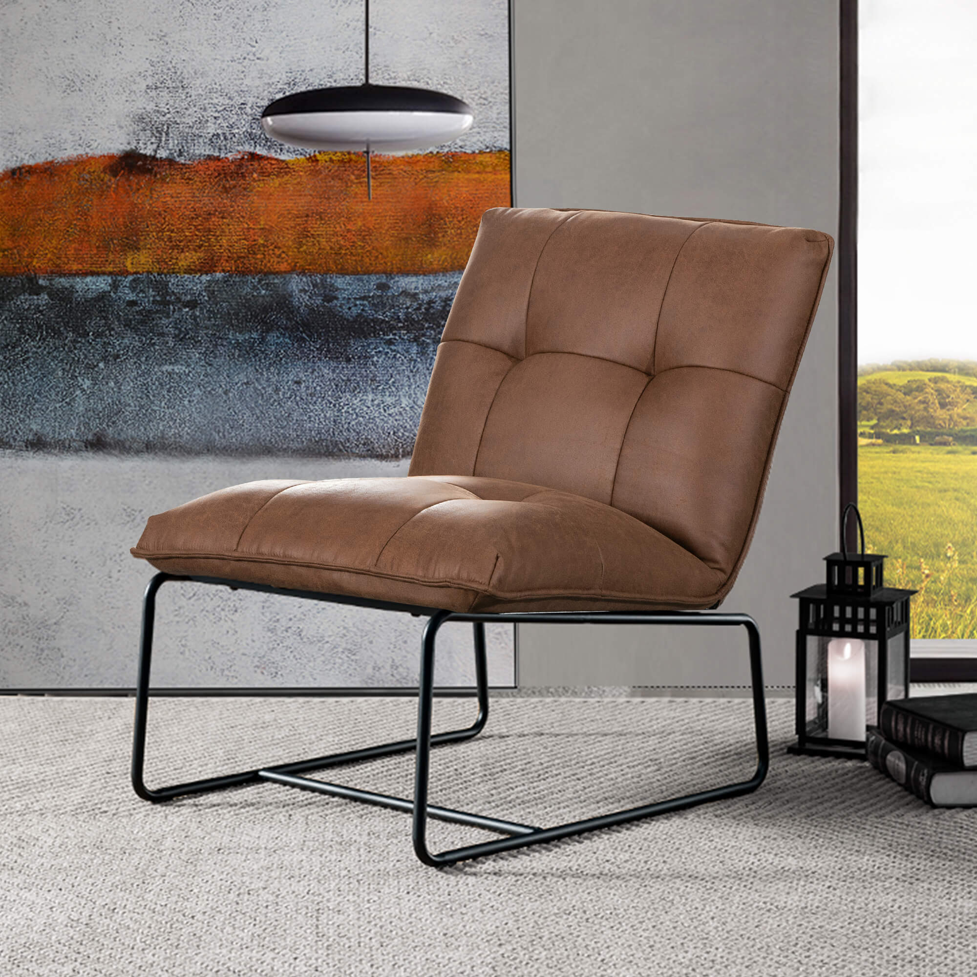 Ovios Living Room 25.2'' Wide Armless Accent Chair with Metal Frame