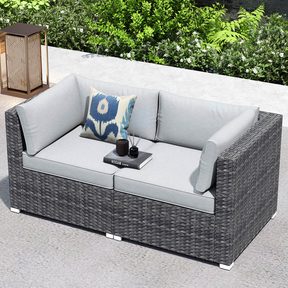 Ovios Patio Furniture Set 2-Piece Corner Sofa with Cushions and 4.13'' Wide Armrest