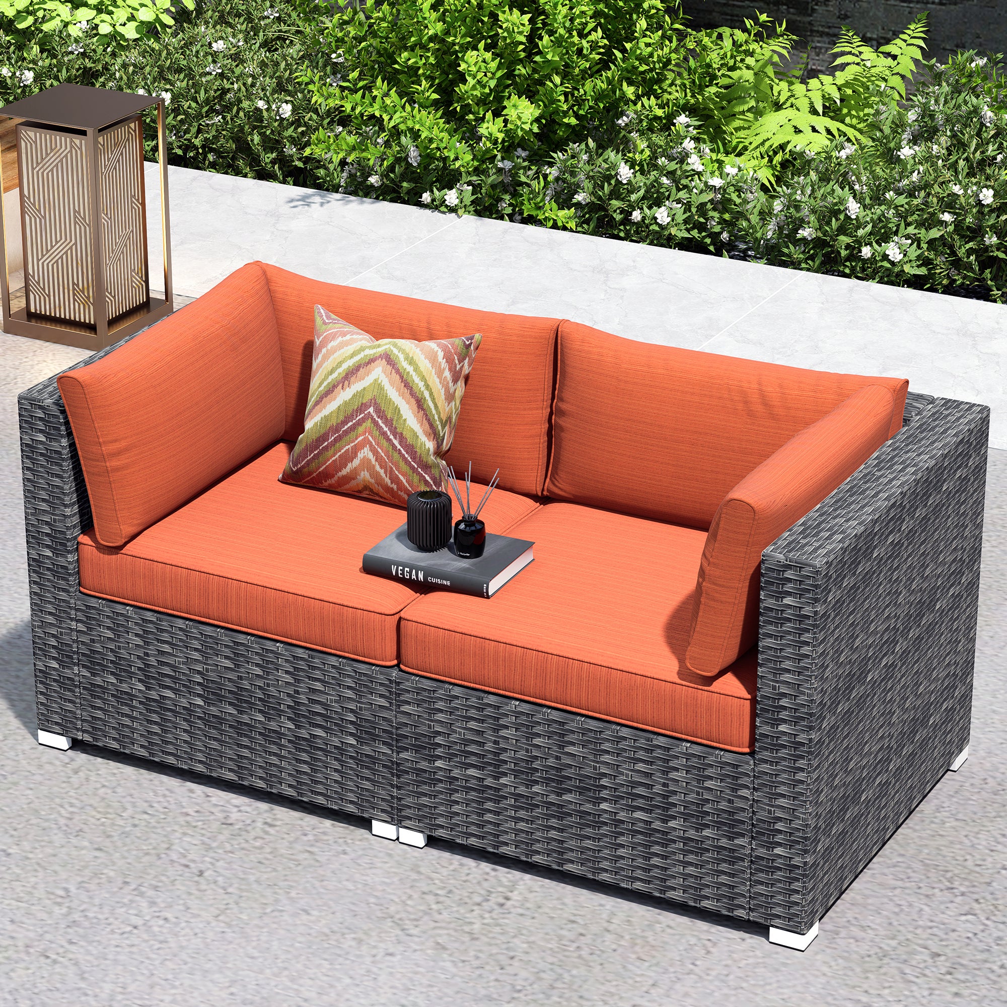 #color_Grey Wicker Orange Cushion