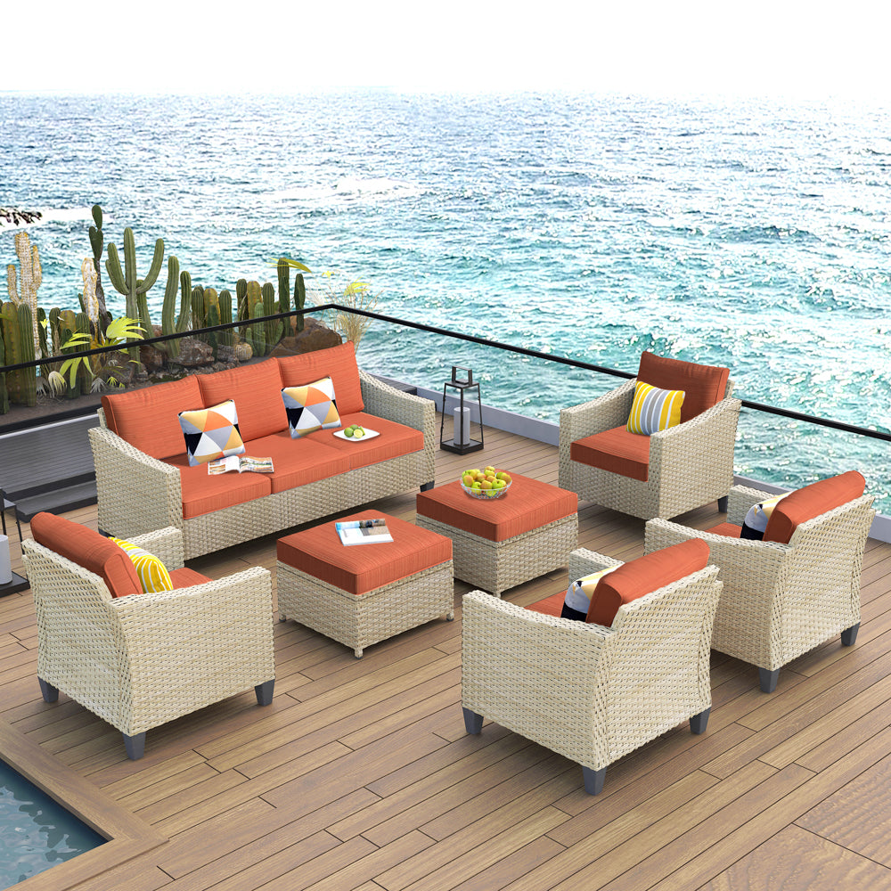 Ovios Athena Series Outdoor Patio Furniture Set 7-Piece with Cushions All Weather Wicker