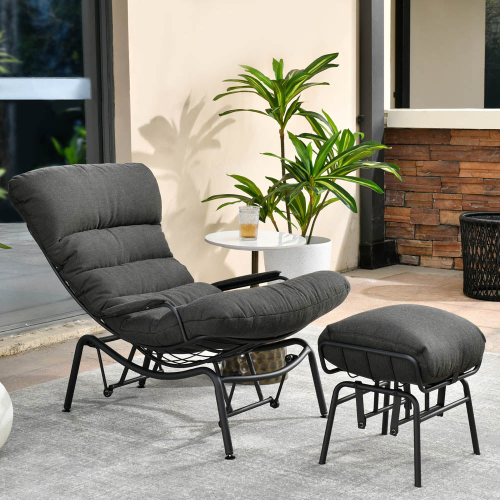 Ovios Patio Rocking Chair with Ottoman, Olefin Fabric