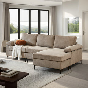 Ovios 100.02" Living Room Sofa Reversible Chaise Corduroy Fabric with Ottoman