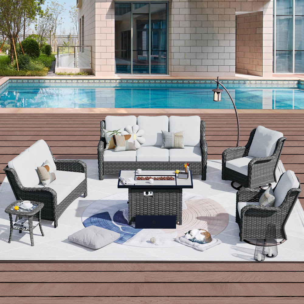 Ovios Patio Kenard 6-Piece Conversation Set with 42'' Rectangle Propane Fire Pit Table and Rocking Chairs