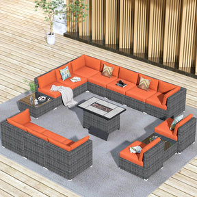 Ovios Patio Furniture Set 15-Piece with 42.12’’ Fire Pit and Glass Table