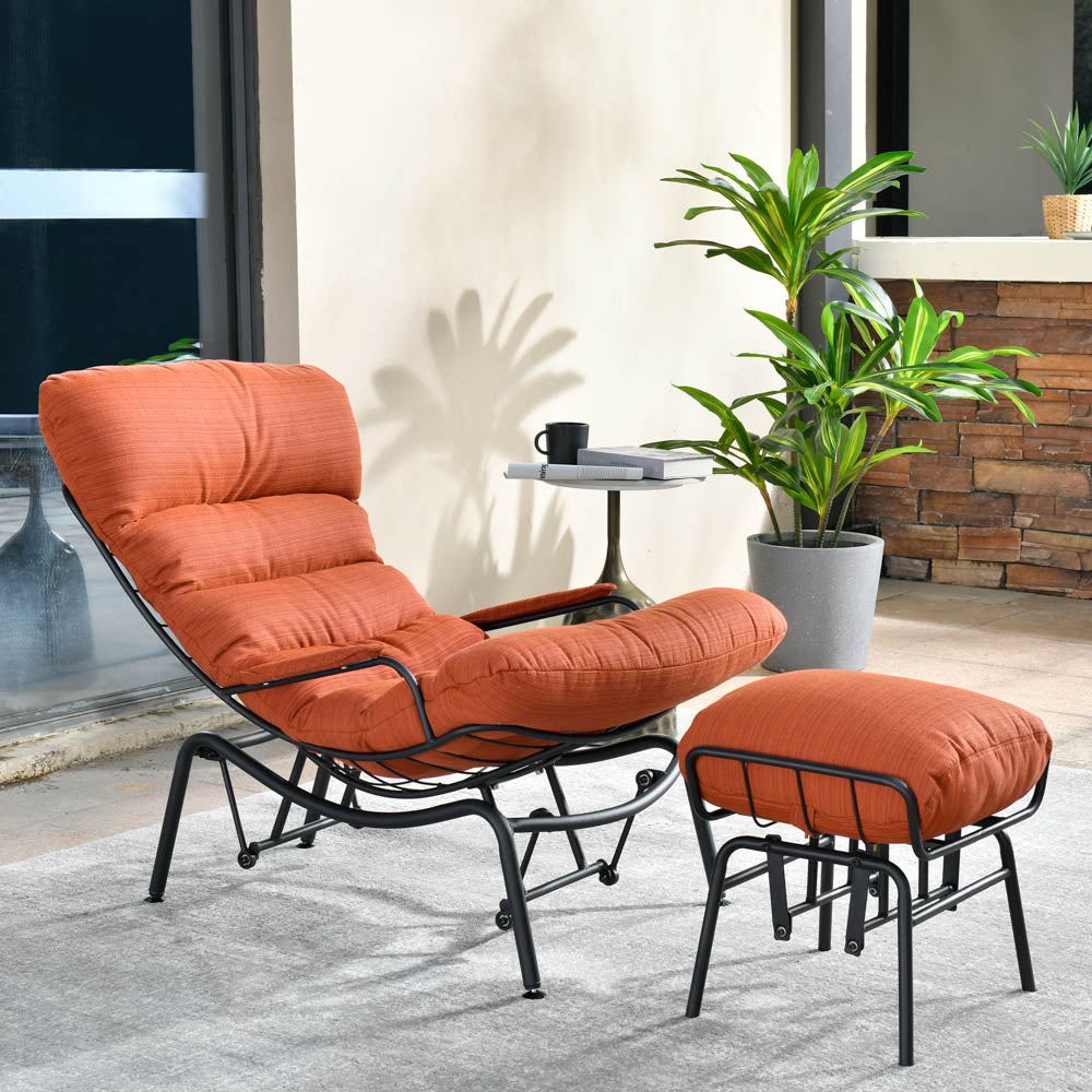 Ovios Patio Rocking Chair with Ottoman, Olefin Fabric