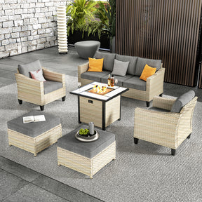 Ovios Athena Series Outdoor Patio Furniture Set with 30'' Fire Pit Table 6-Piece