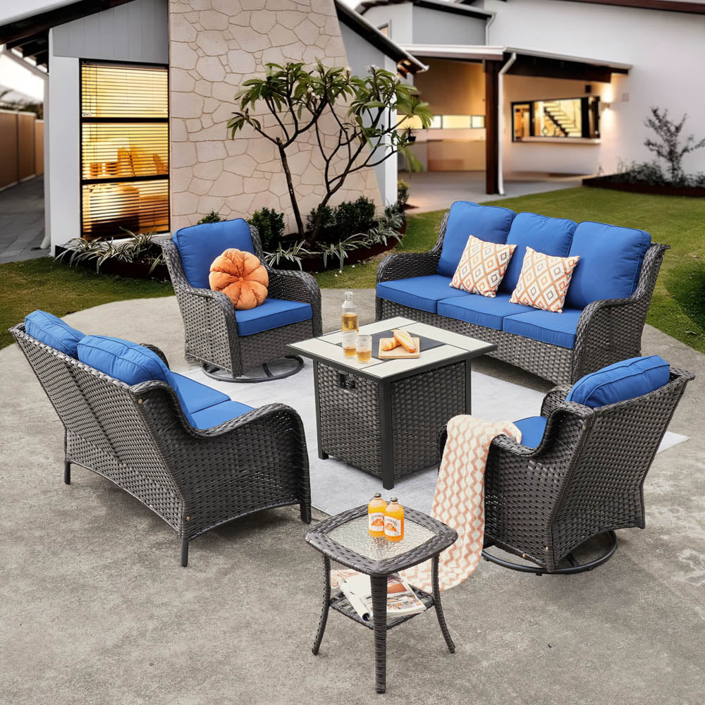 Ovios Patio Kenard 6-Piece Conversation Set with 30'' Propane Fire Pit Table and Rocking Chairs