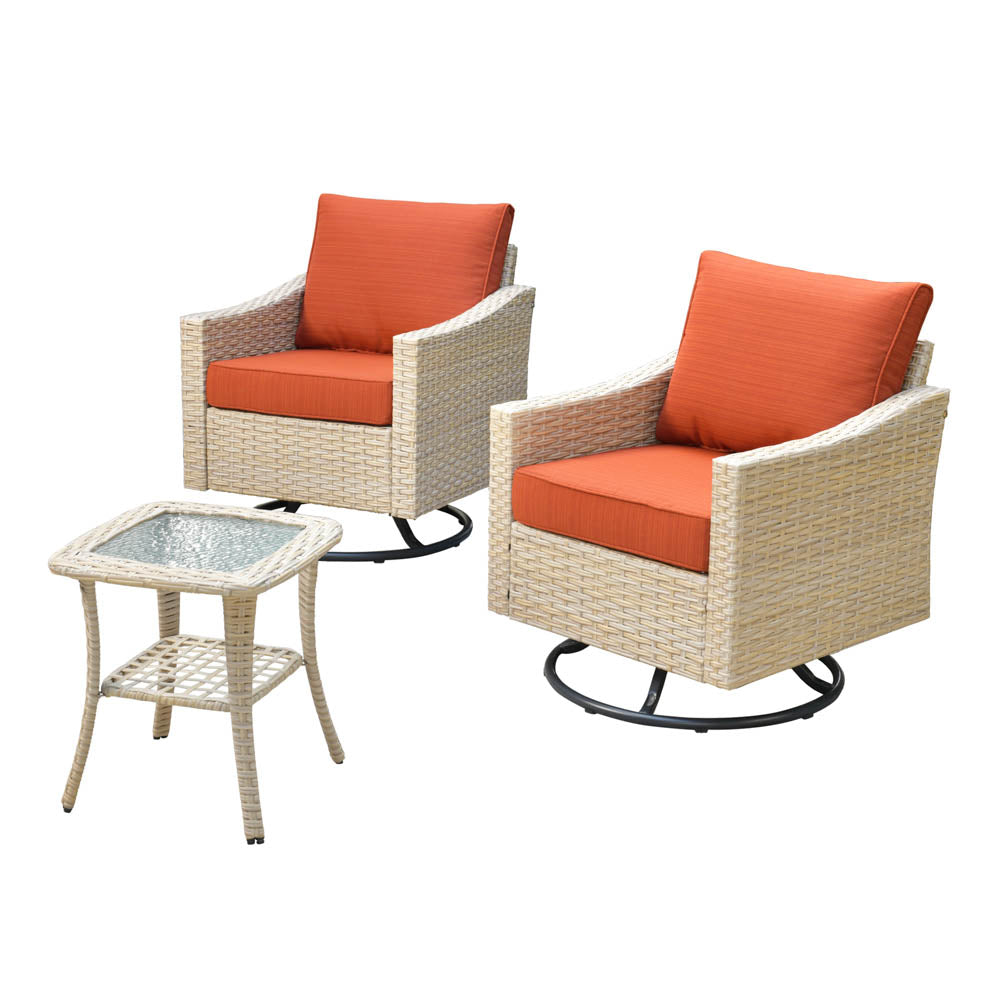 Ovios Athena Series Outdoor Patio Furniture Set 3-Piece, Swivel Chairs and Side Table