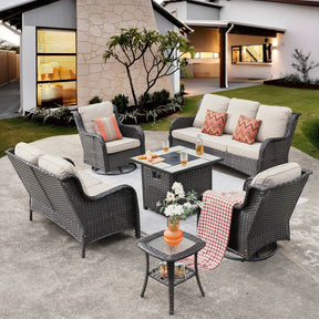 Ovios Patio Kenard 6-Piece Conversation Set with 30'' Propane Fire Pit Table and Rocking Chairs