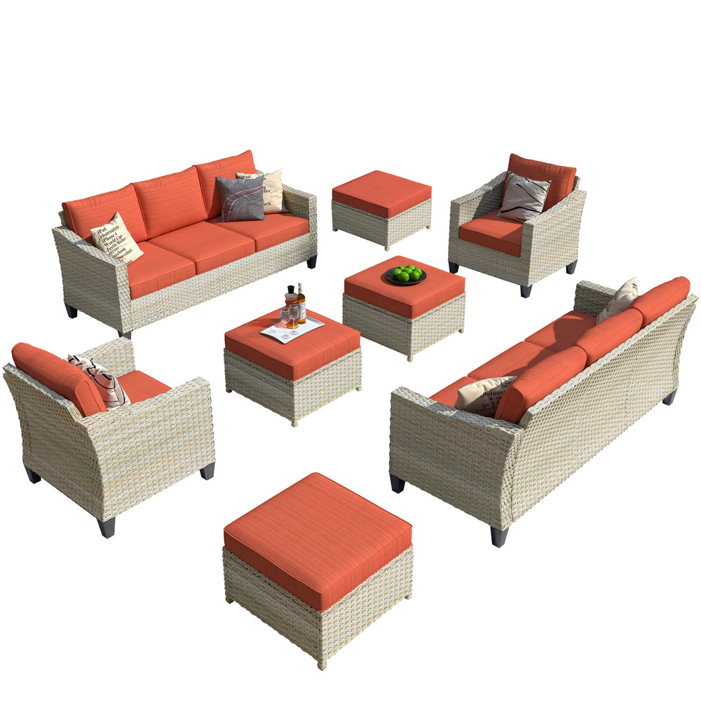 Ovios Athena Series Outdoor Patio Furniture Set 8-Piece with Cushions All Weather Wicker