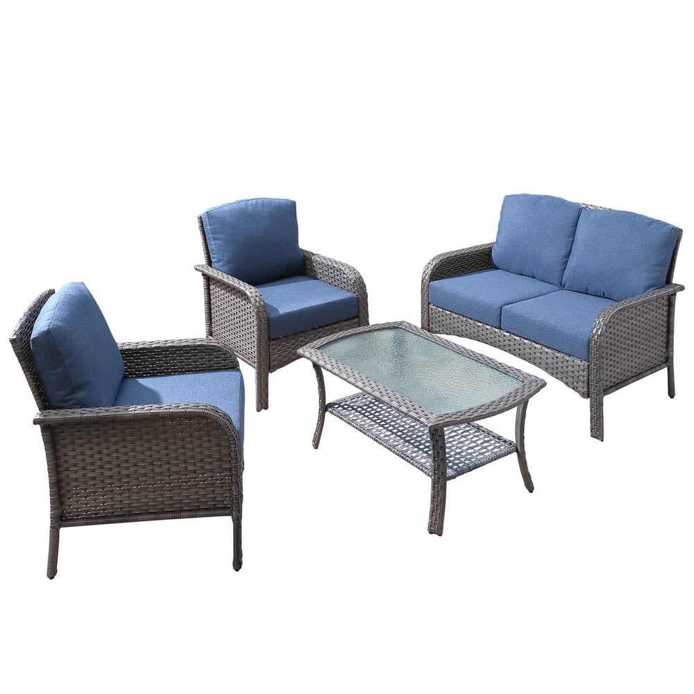 Ovios Patio Furniture Set New August 4 Piece High Back All Weather PE Wicker