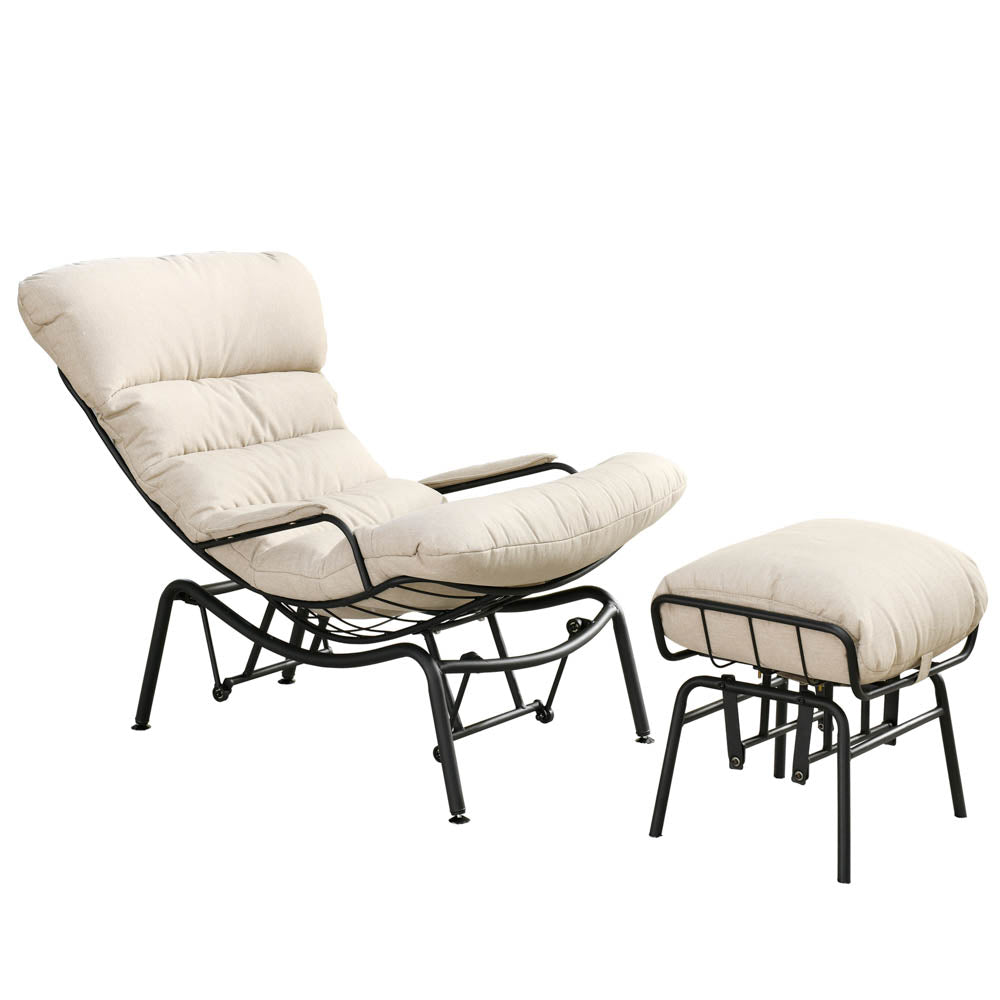 Ovios Patio Rocking Chair with Ottoman, Olefin Fabric