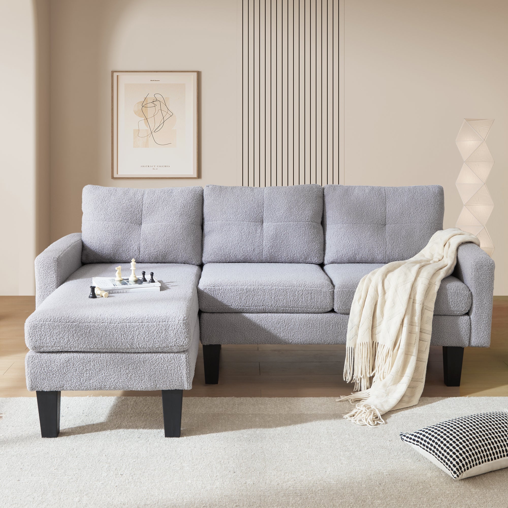 OVIOS 80" Small L Shape Sofa, Teddy Velvet Fabric