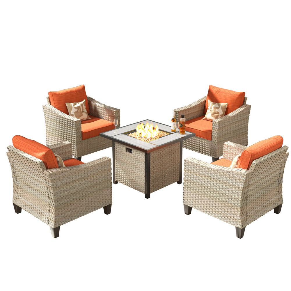 Ovios Athena Series Outdoor Patio Furniture Set with 30'' Fire Pit Table 5-Piece