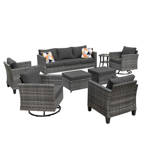 Ovios Patio Conversation Set 8-Piece with Swivel Rocking Chairs and Table