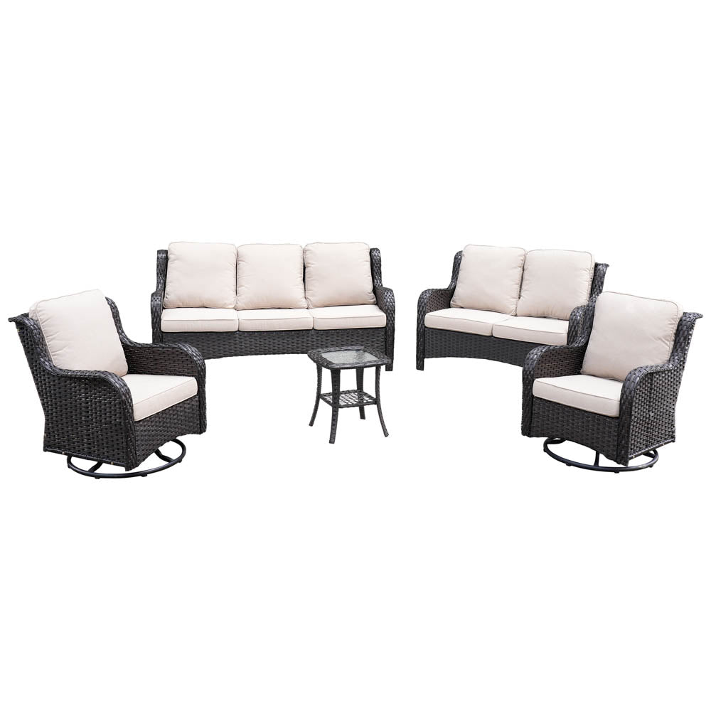 Ovios Patio Kenard 5-Piece Conversation Set with Loveseat and Swivel Rocking Chairs