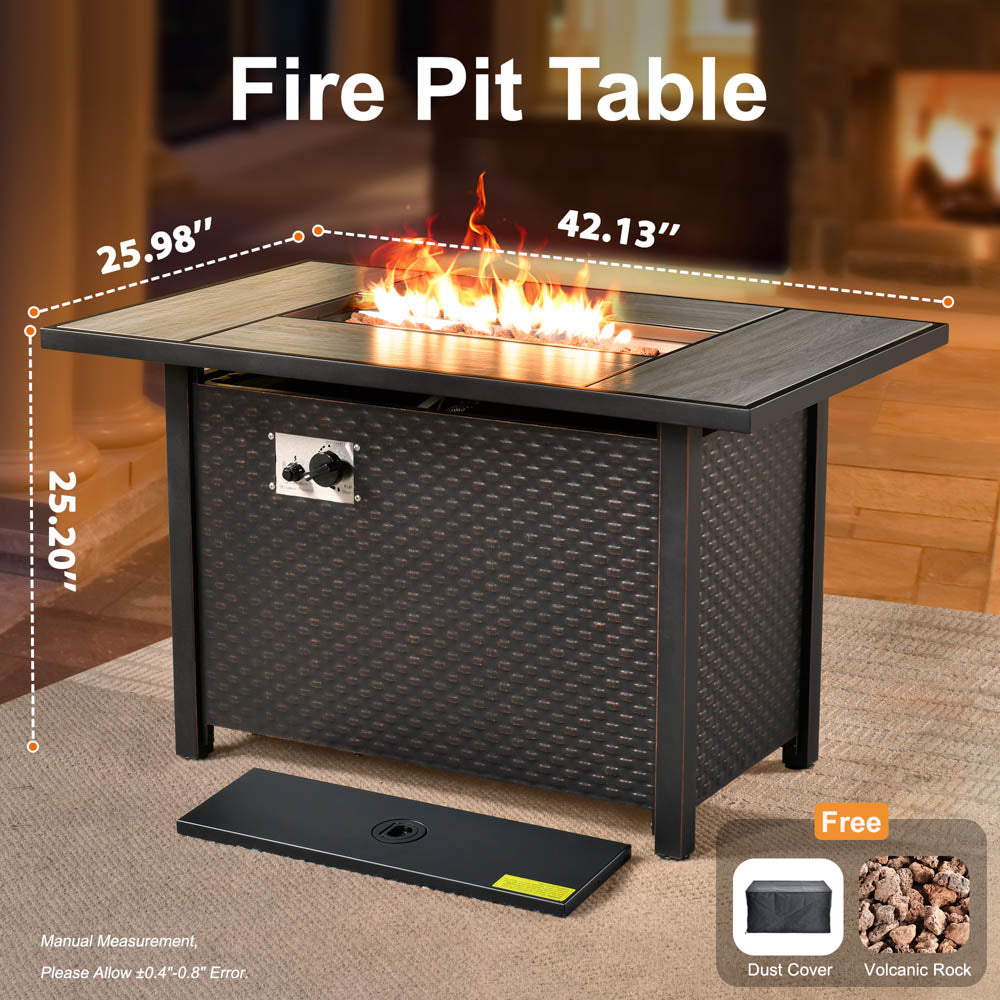 Ovios 42'' Rectangle Propane Fire Pit Table Brown