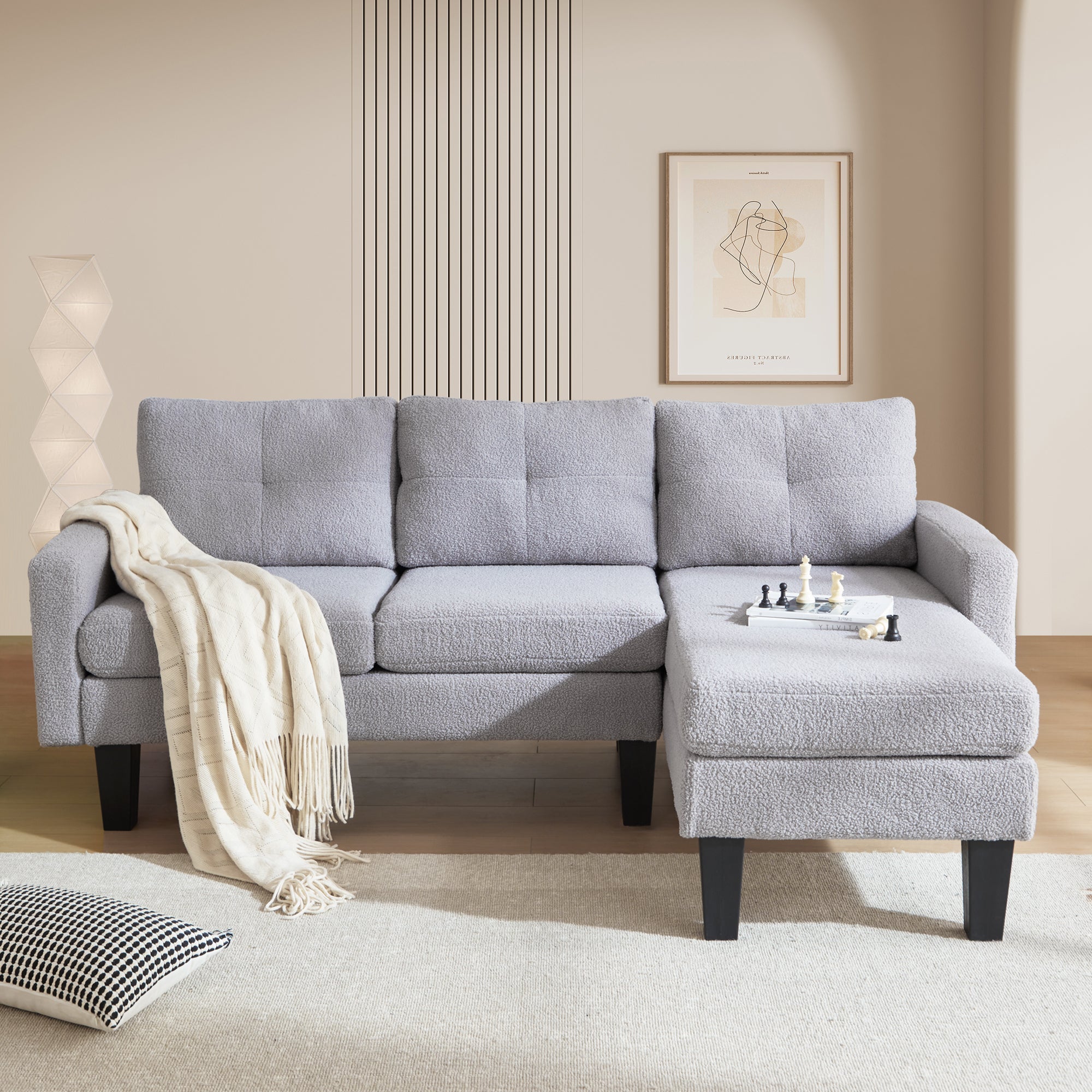 OVIOS 80" Small L Shape Sofa, Teddy Velvet Fabric