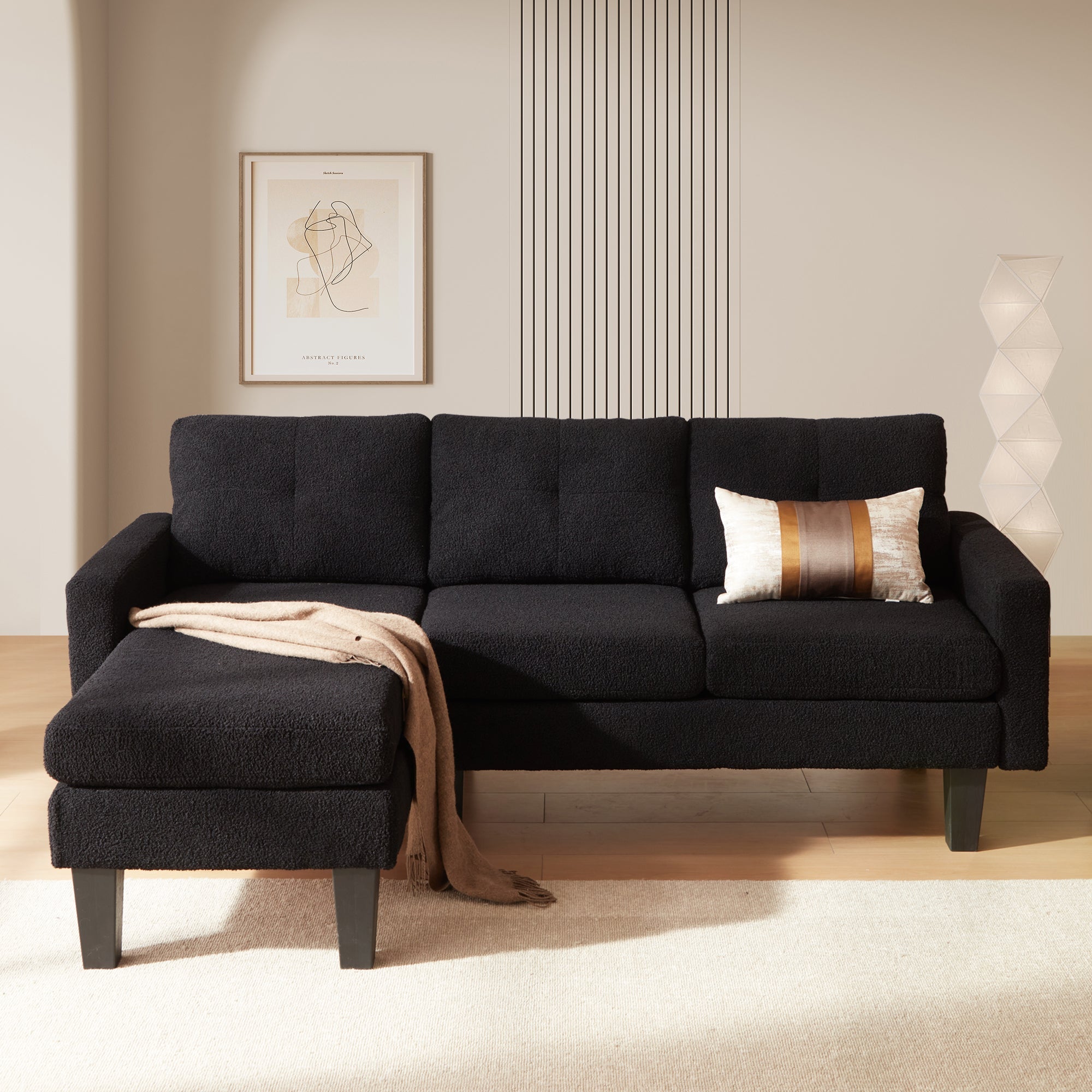 OVIOS 80" Small L Shape Sofa, Teddy Velvet Fabric