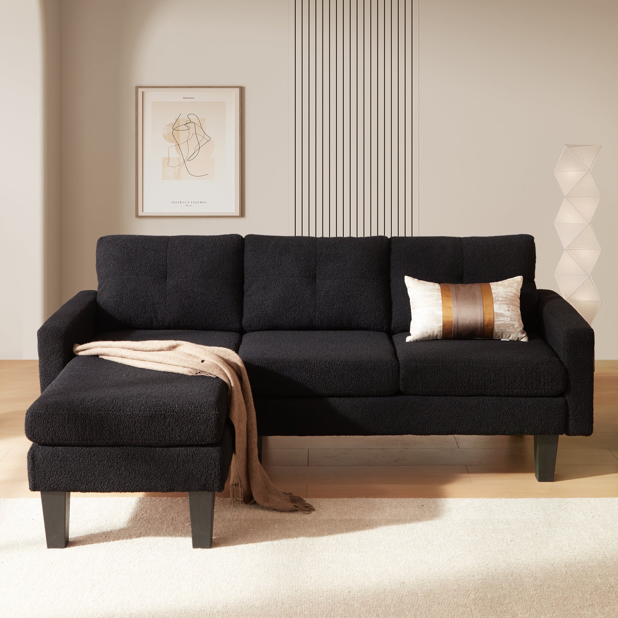 #Color_Black Teddy Velvet|#Style_Left chaise