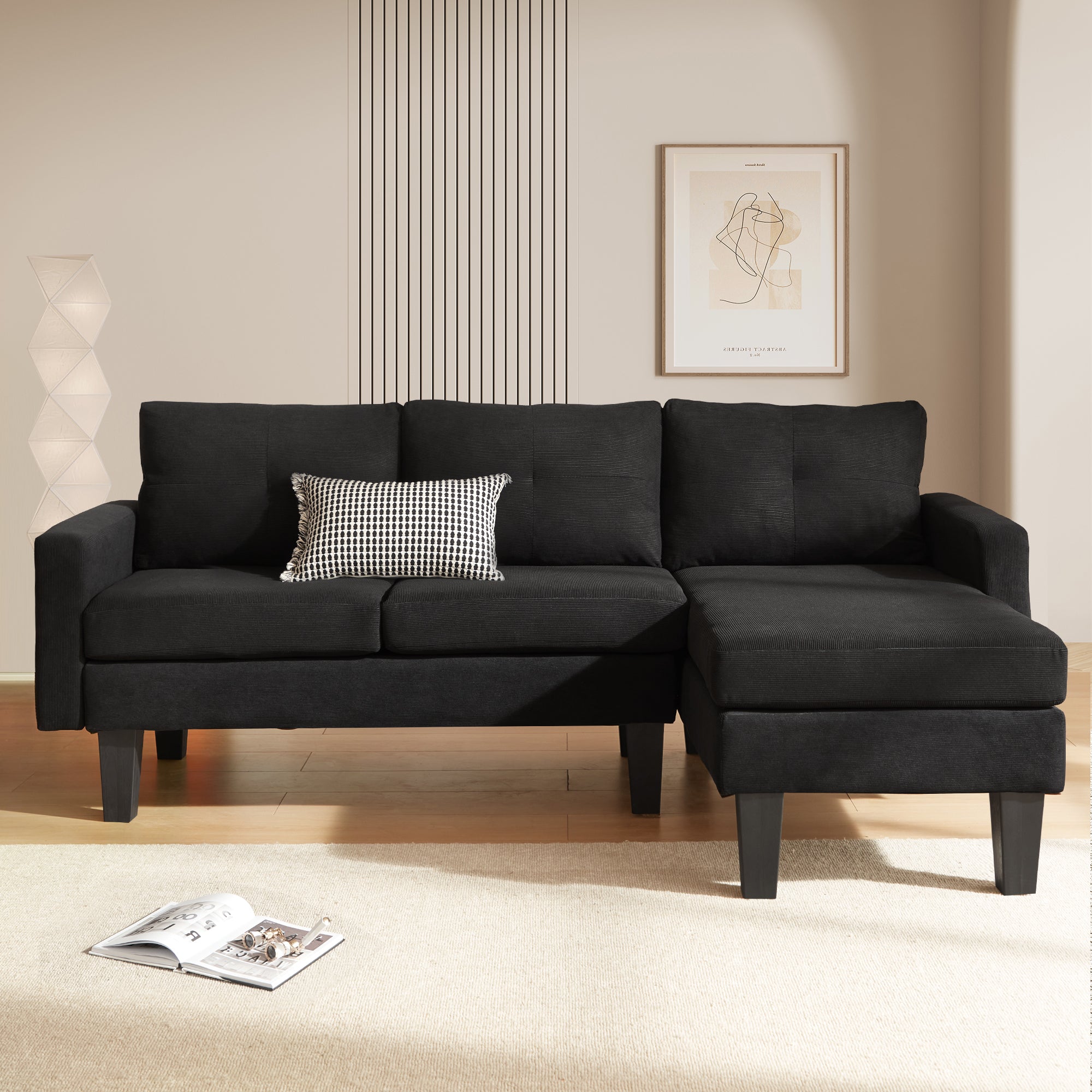 OVIOS 80" Small L Shape Sofa, Corduroy Fabric
