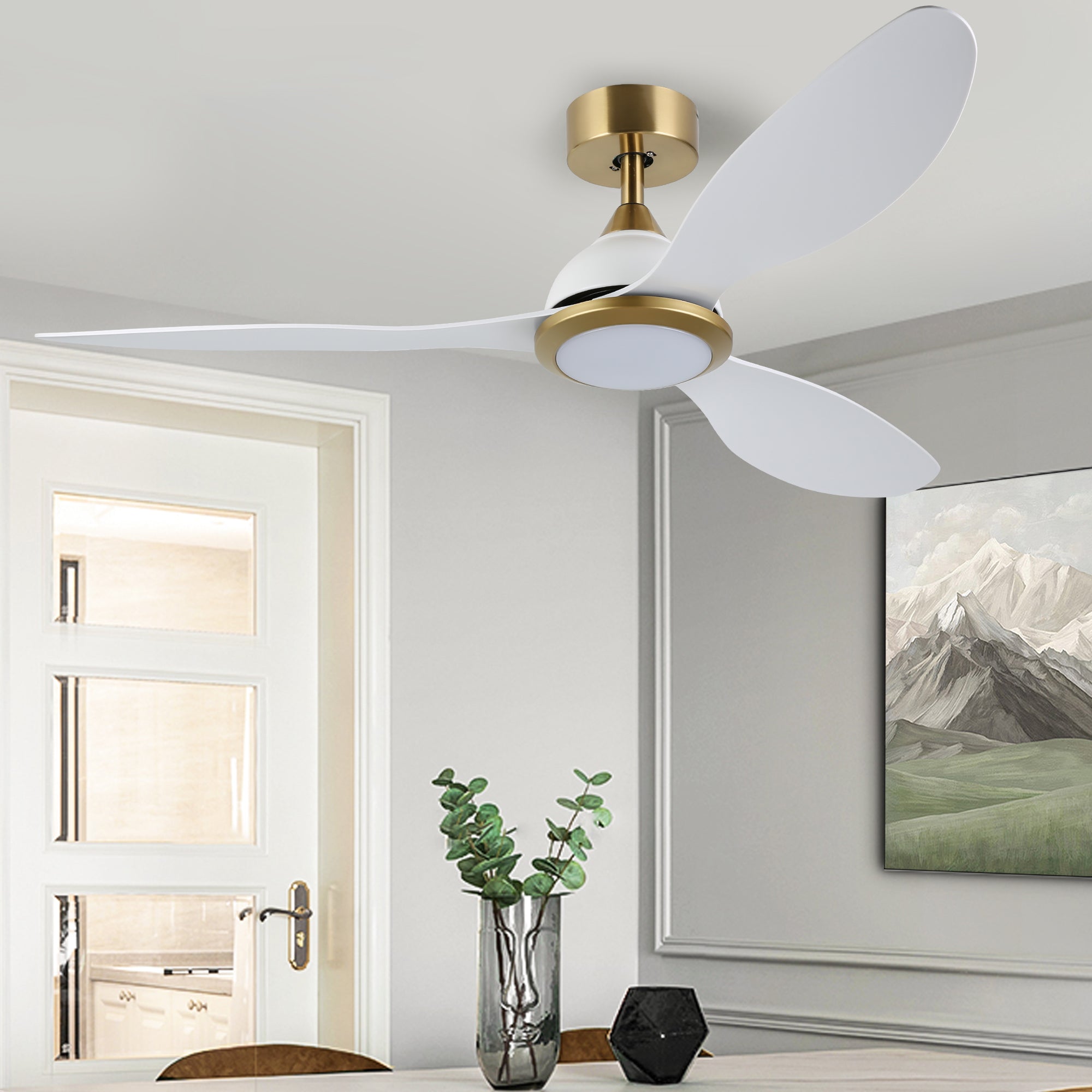 Ovios 52‘’ Remote Control Ceiling Fan Reversible 3 Blades with LED Light and 6 Wind Speeds, DC Motor