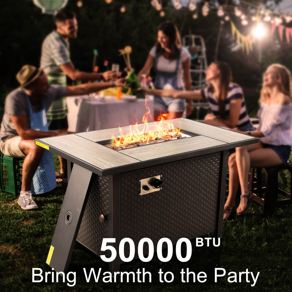 Ovios 42'' Rectangle Propane Fire Pit Table Brown