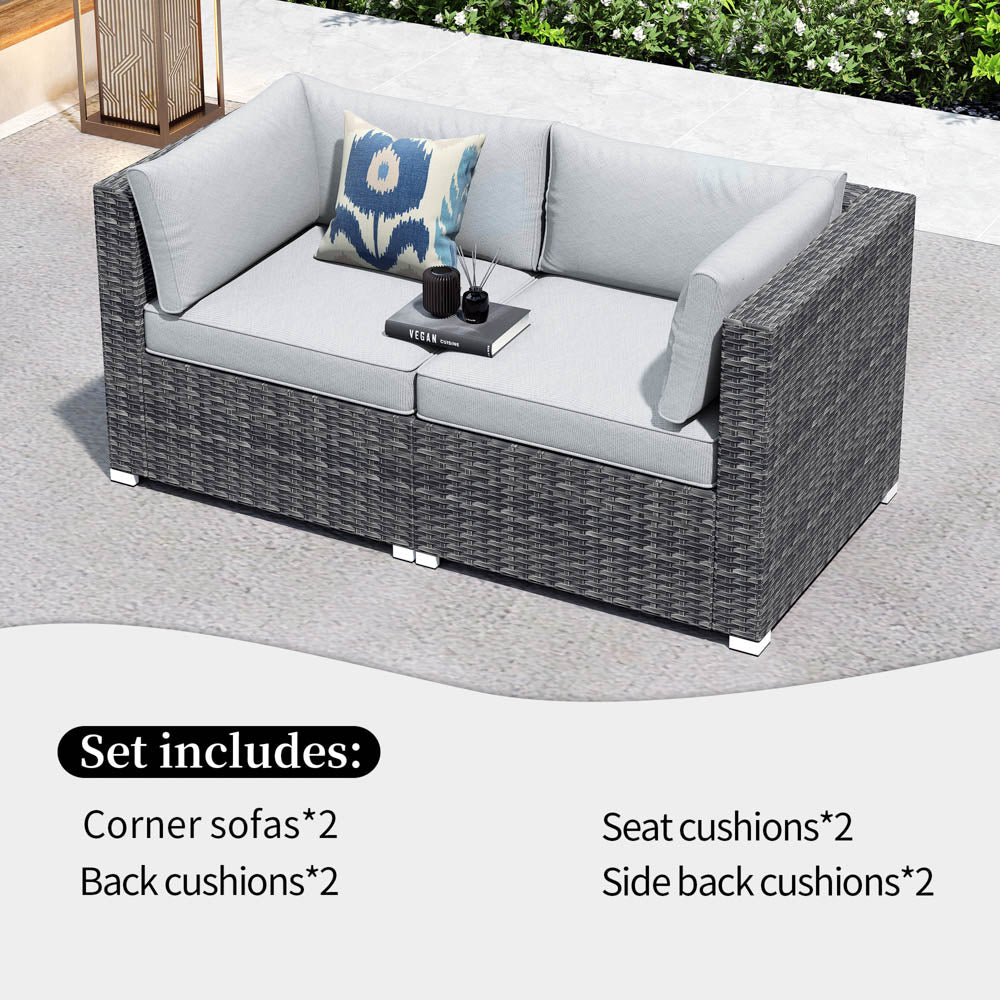 Ovios Patio Furniture Set 2-Piece Corner Sofa with Cushions and 4.13'' Wide Armrest