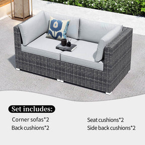 Ovios Patio Furniture Set 2-Piece Corner Sofa with Cushions and 4.13'' Wide Armrest