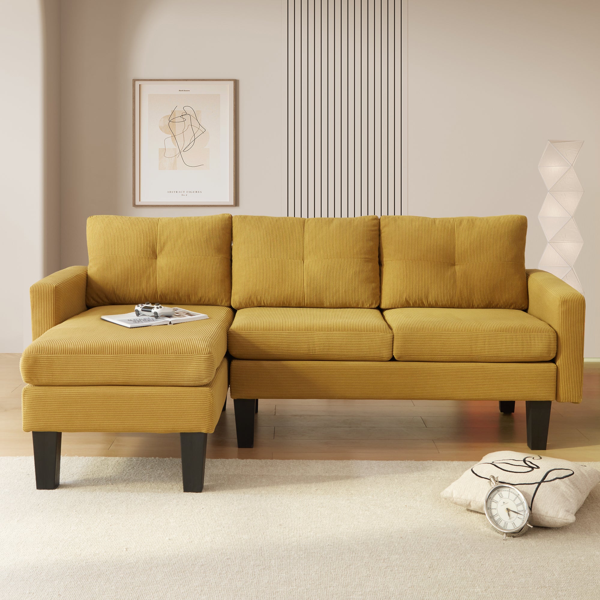 #Color_Ginger Yellow Corduroy B|#Style_Left Chaise