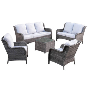 Ovios Patio Kenard 5-Piece Conversation Set with Loveseat and Tempered Glass Table