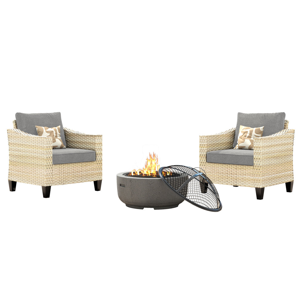 Ovios Athena Series Outdoor Patio Furniture Set with Fire Pit 3-Piece