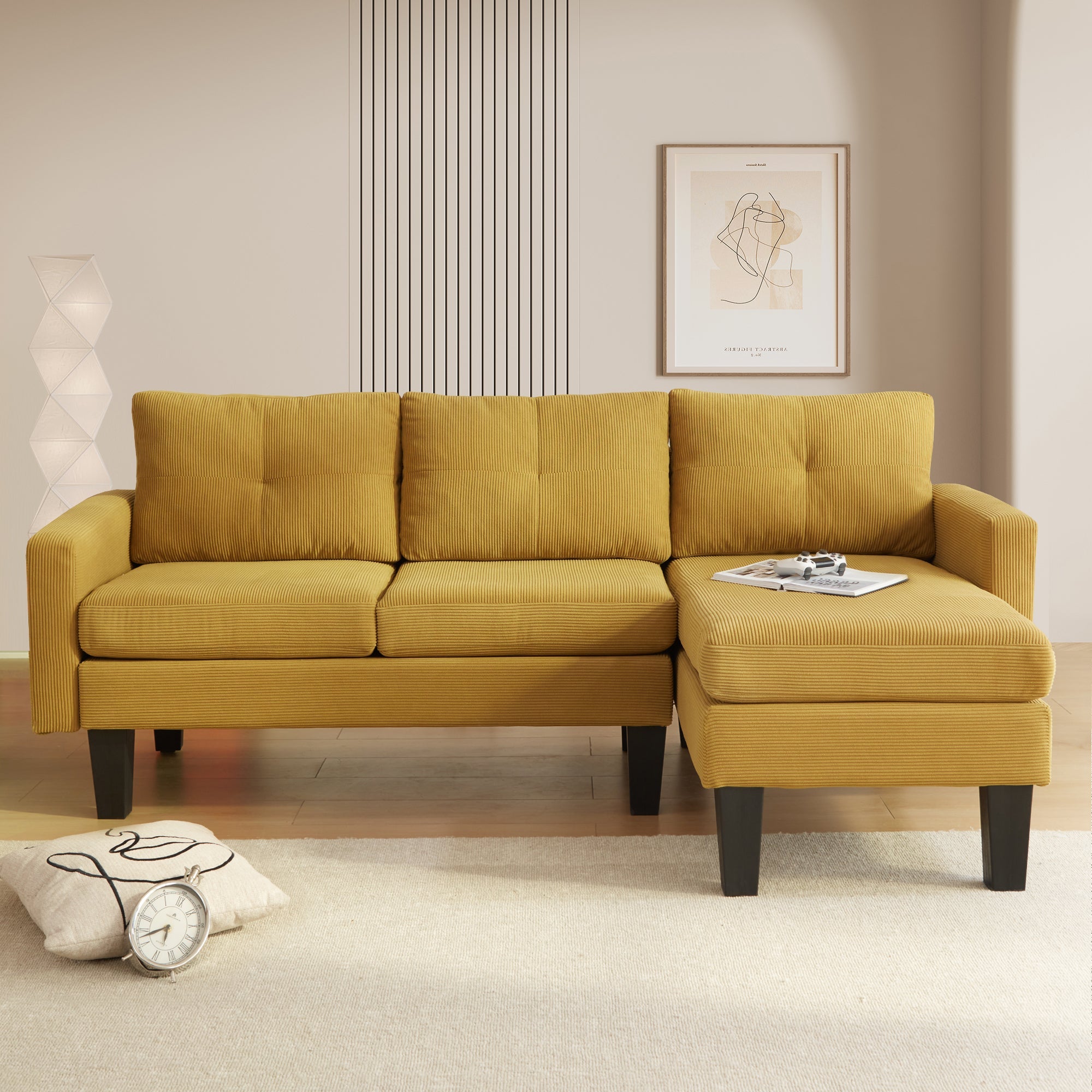 OVIOS 80" Small L Shape Sofa, Teddy Velvet Fabric