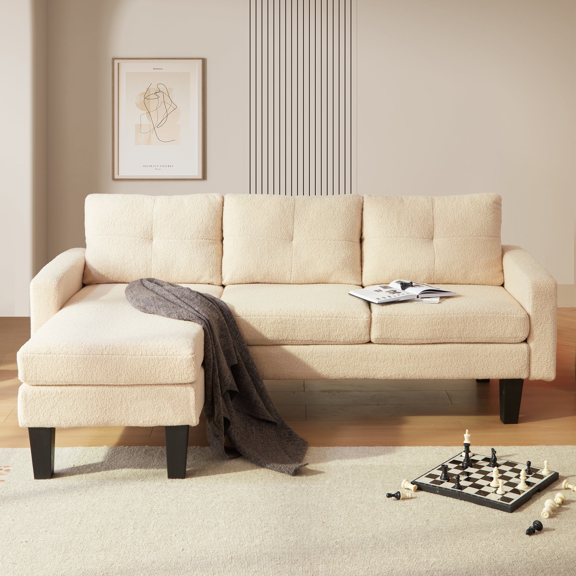OVIOS 80" Small L Shape Sofa, Teddy Velvet Fabric