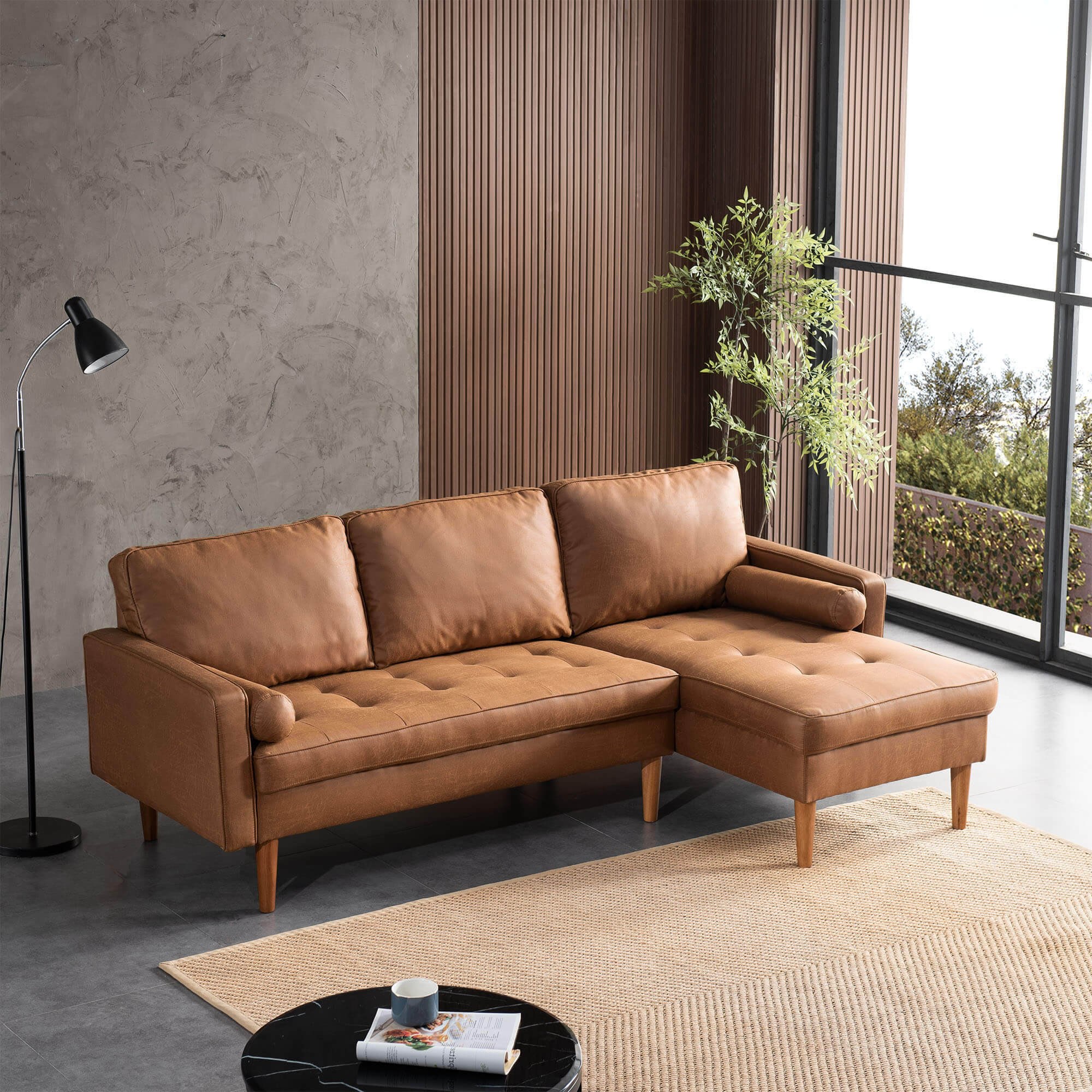 #Color_Suede Fabric Light Brown|#style_Right chaise