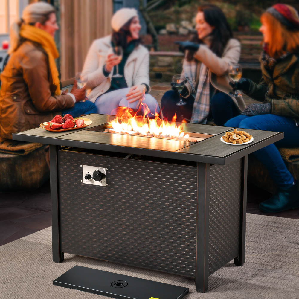 Ovios 42'' Rectangle Propane Fire Pit Table Brown