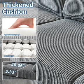 Ovios 100.02" Living Room Sofa Reversible Chaise Corduroy Fabric with Ottoman