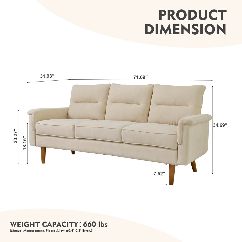 Ovios Living Room 71.65'' Wide 3-Seats Sofa Multiple Colour