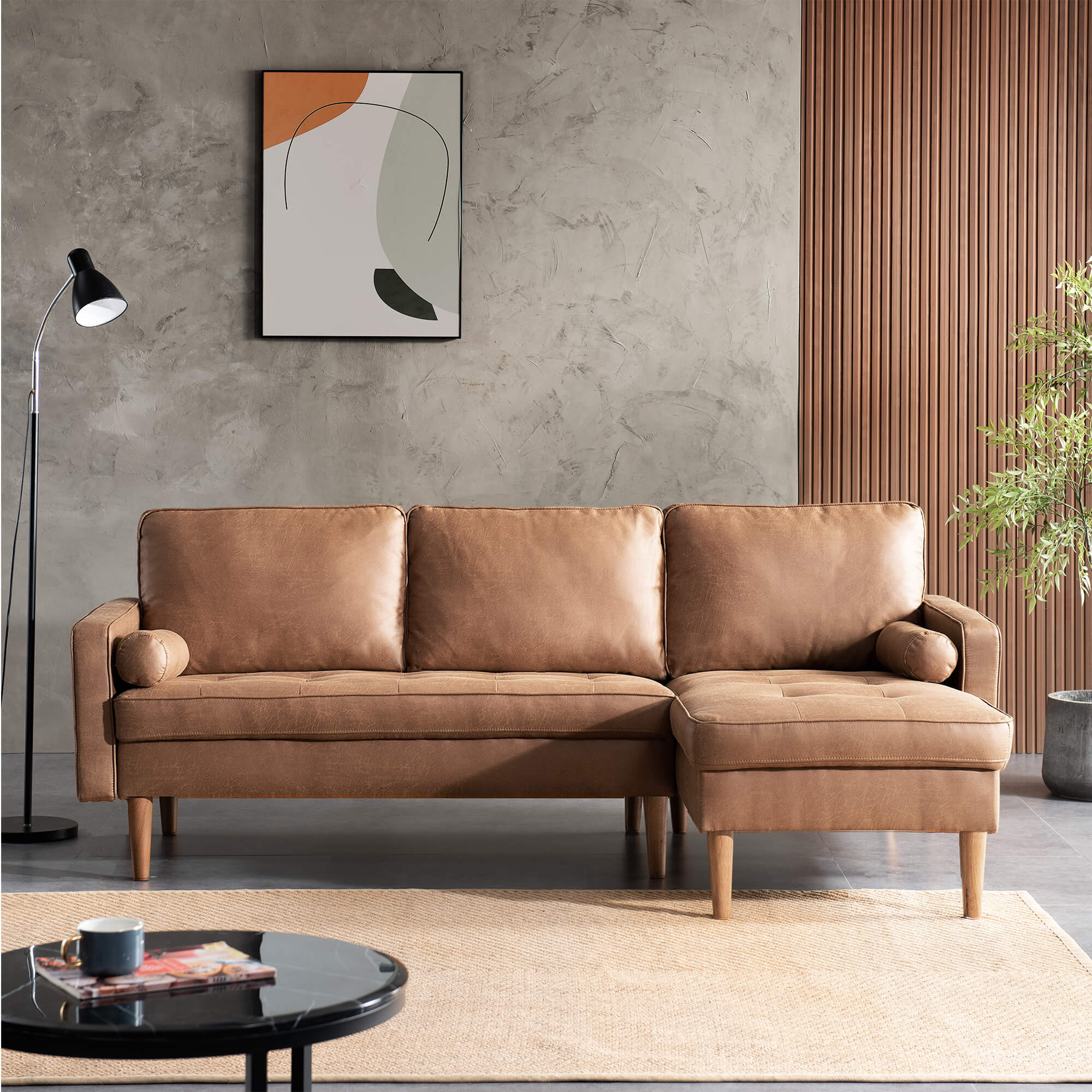 Ovios 83.07'' Mid Century Sectional Chaise Sofa, L-Shaped Couch