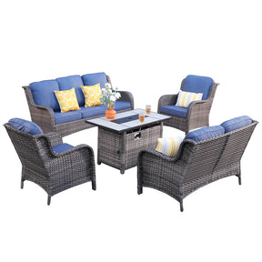 Ovios Patio Kenard 5-Piece Conversation Set with 42'' Fire Pit Table and Loveseat