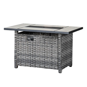 Ovios 42'' Rectangle Propane Fire Pit Table Grey Wicker for Broad Armrests Series