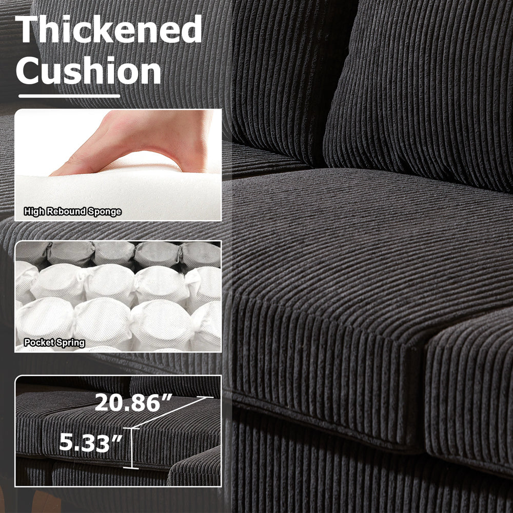 Ovios 100.02" Living Room Sofa Reversible Chaise Corduroy Fabric with Ottoman