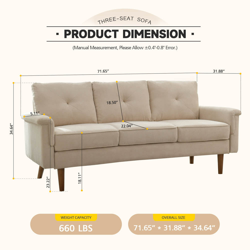 Ovios Living Room 71.65'' Wide 3-Seats Sofa Multiple Colour