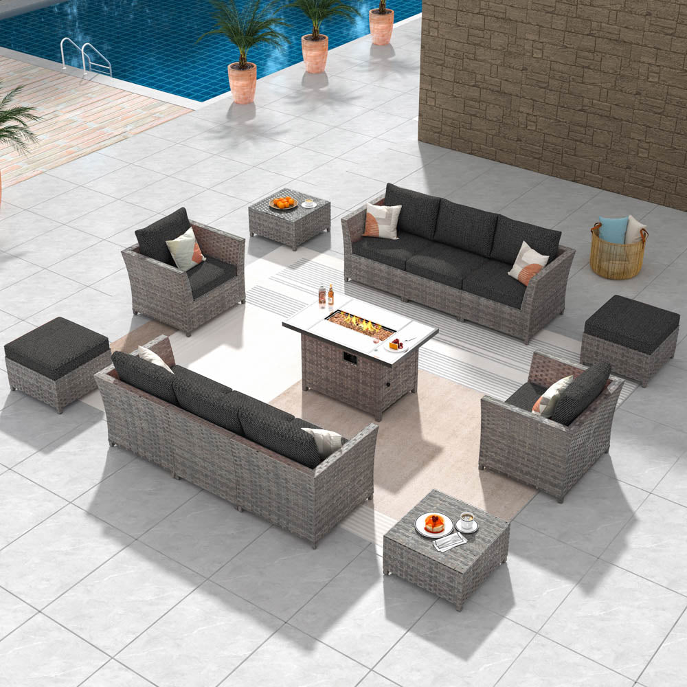 Ovios New Rimaru Series Patio Furniture Set 13-Piece include 42"Rectangle Fire Pit Table Partially Assembled